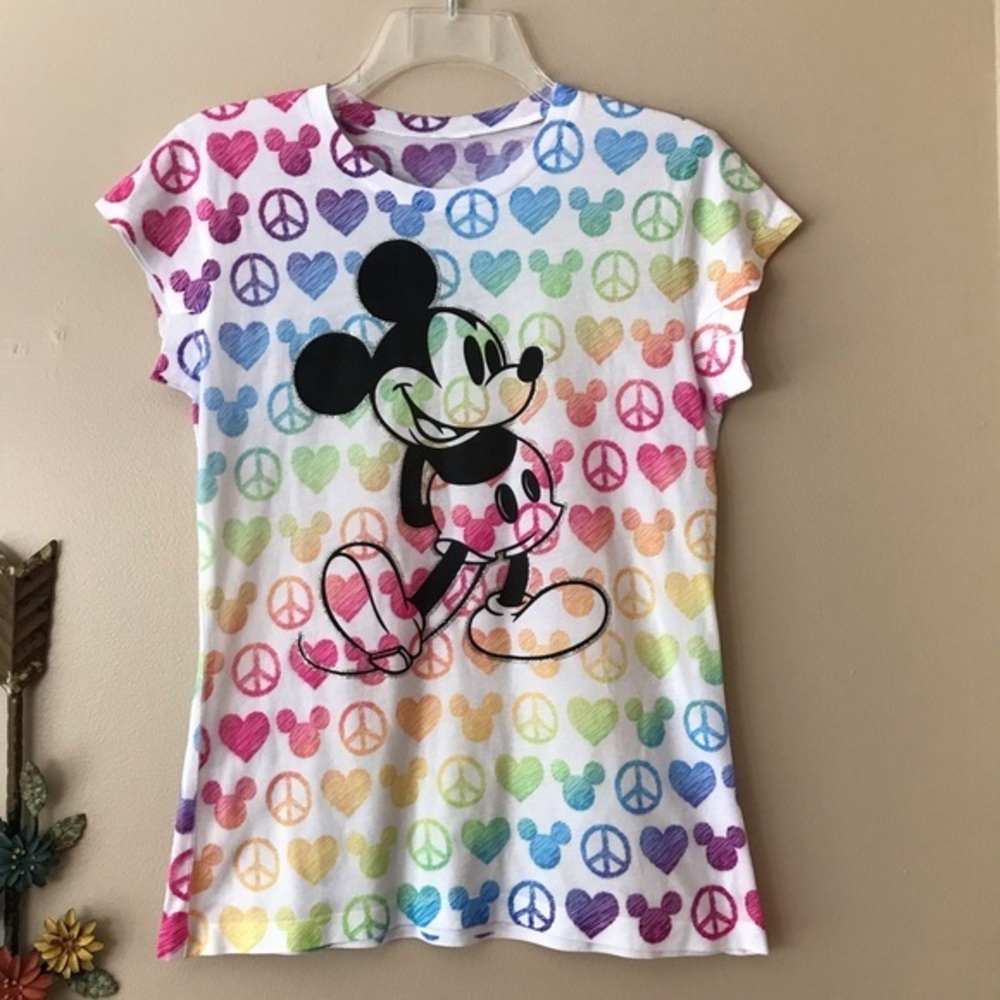 Disney Rainbow Mickey Mouse Fitted Tee Sz M NWOT